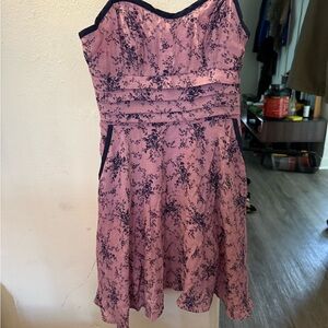 Pink Floral Strapless Dress